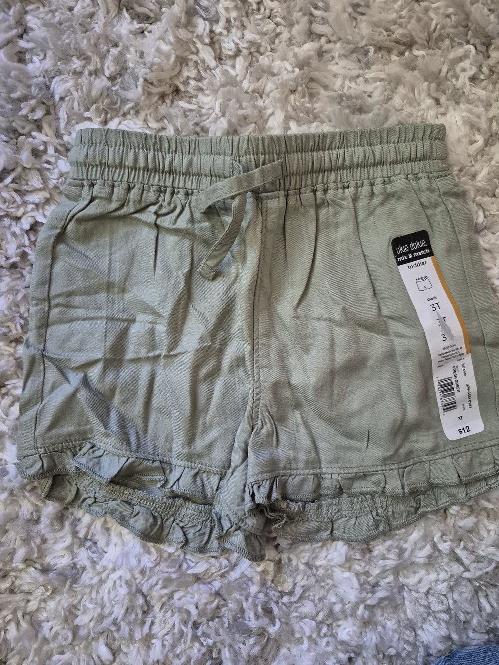 okie dokie Sage Green Ruffle Hem Girls' Shorts